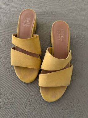 Franco Sarto Mustard Yellow Suede Slide Mules